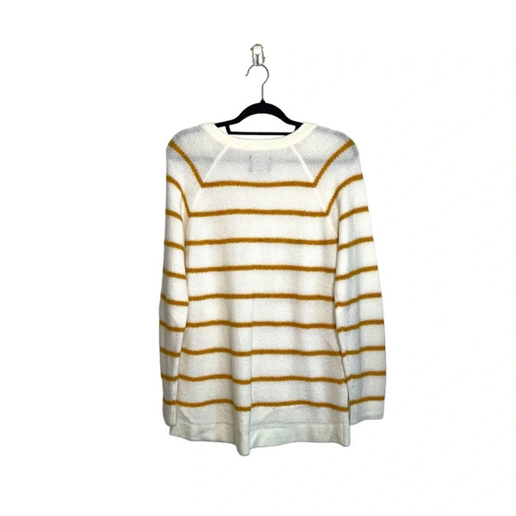 Abercrombie & Fitch White & Yellow Striped Zip Shoulder Sweater Large Women’s - Picture 6 of 11